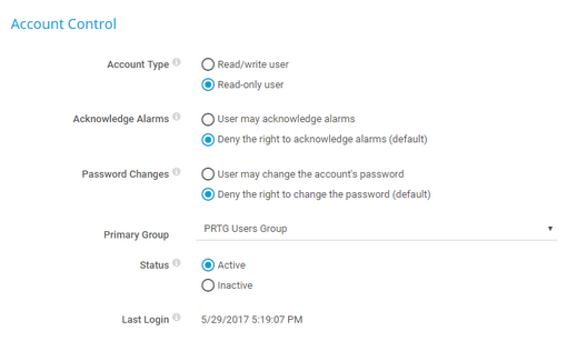 User Rights in User Account Settings