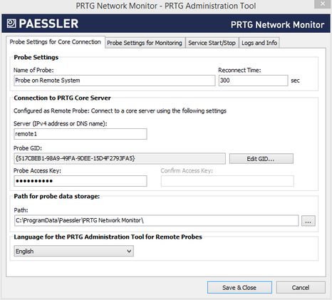 Remote Probe Settings in PRTG Administrator