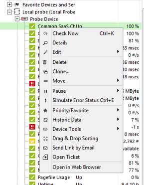 Context Menu of a Device in the Enterprise Console