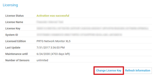 Update Your License: Click Change License Key